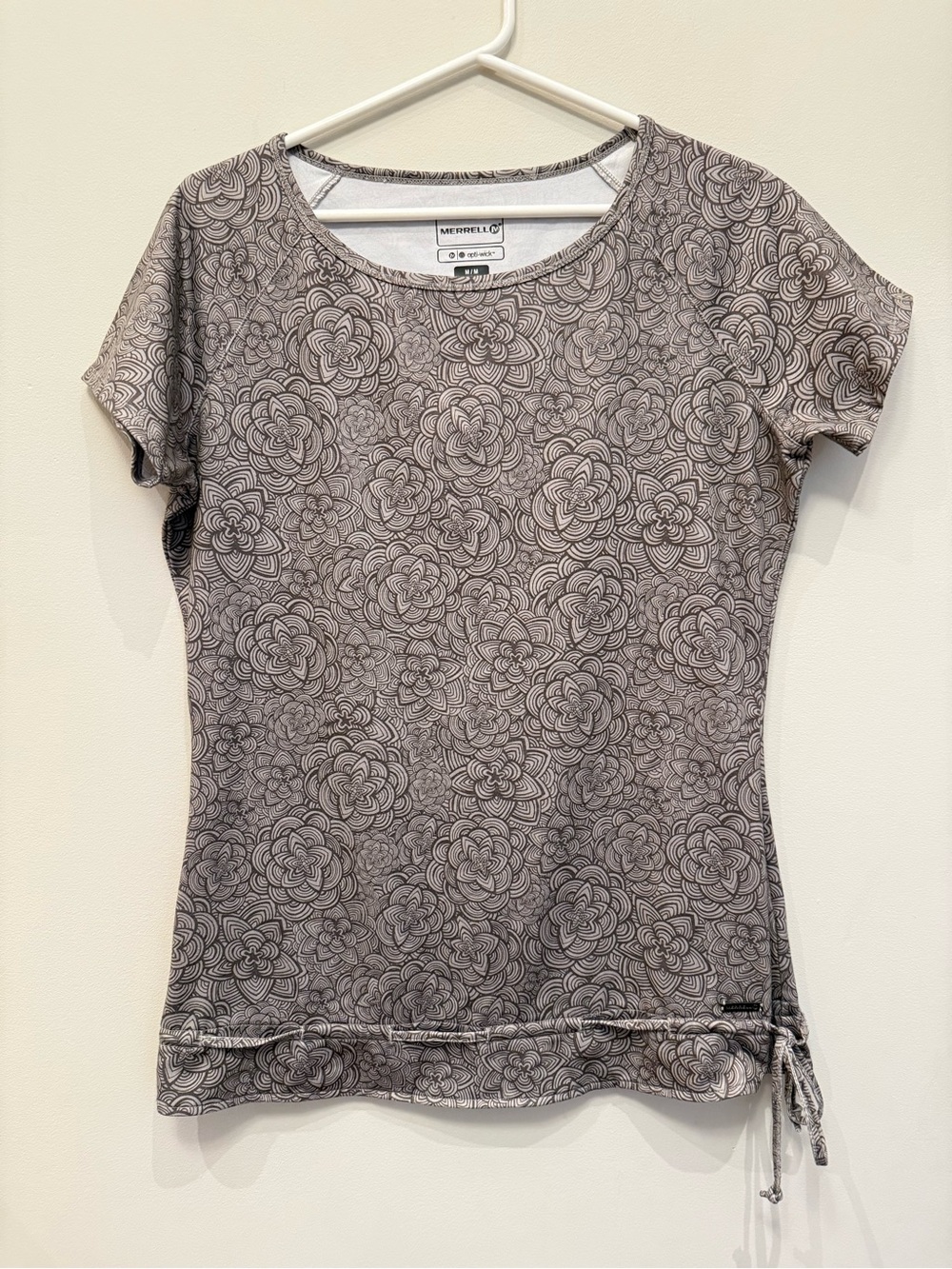 Merrell Women's Gray Floral Drawstring Short-Sleeve Tee, Size Medium